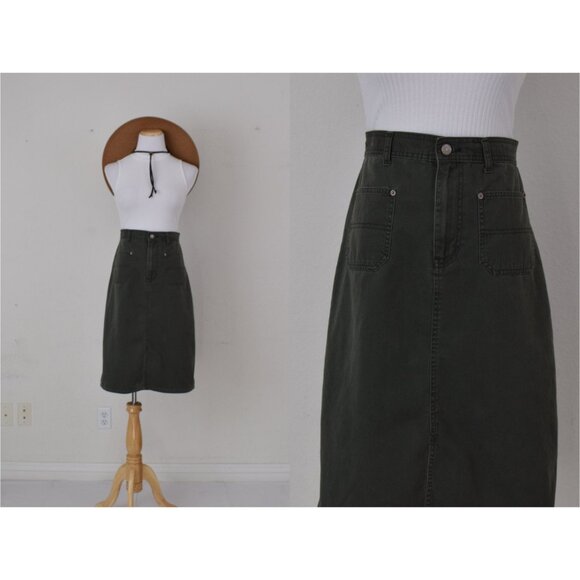 Vintage 80s Green All Cotton high waisted skirt size 10P |‎ 33 waist - Picture 1 of 10
